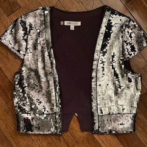 Black and Silver Sequin Short Sleeve Cardigan / Shrug